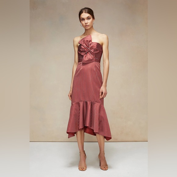 AMUR Dresses & Skirts - AMUR strapless midi red and gold Eva dress